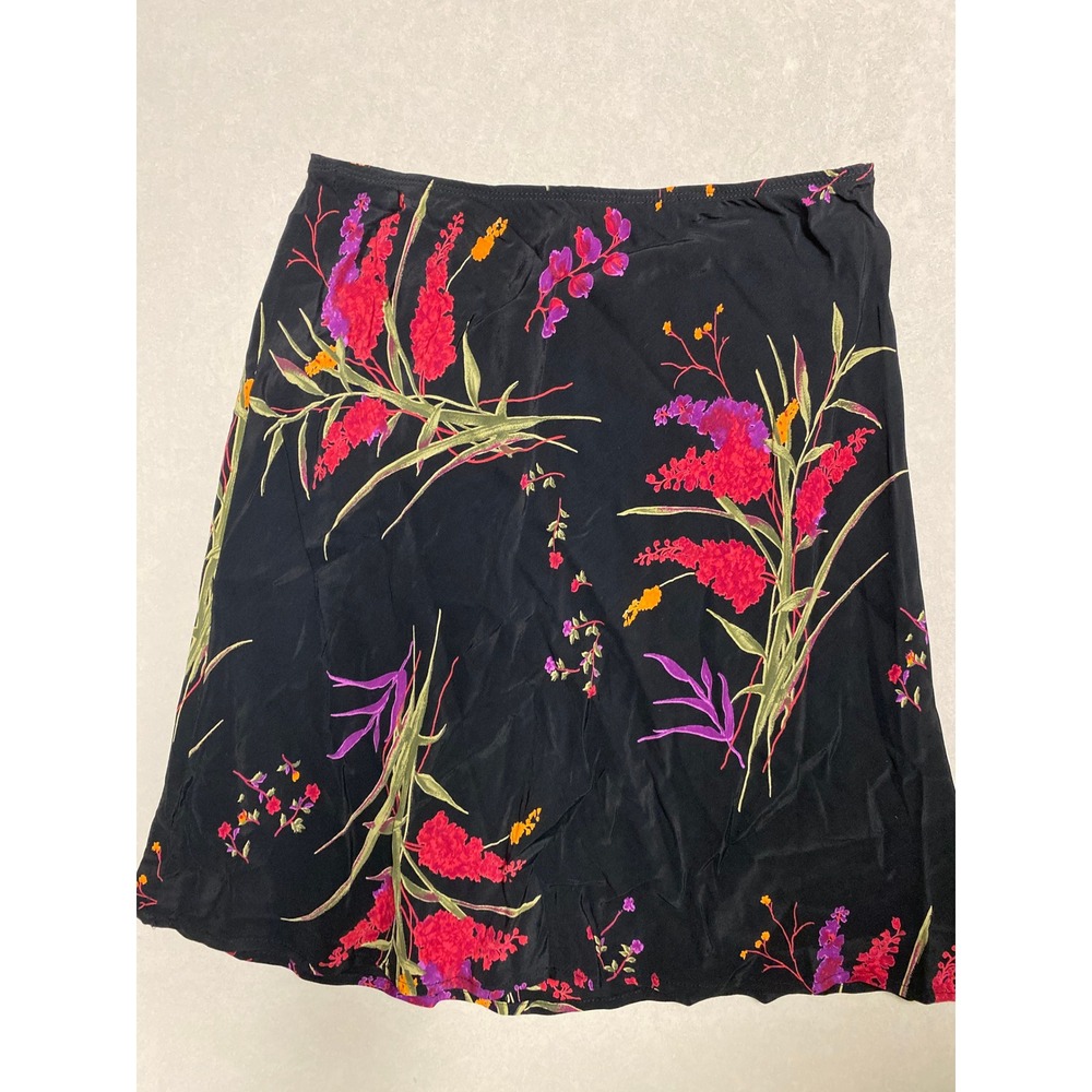 Tailor B. Moss Vintage Floral Midi Skirt Black Rayon A-Line Size 10 Made in USA